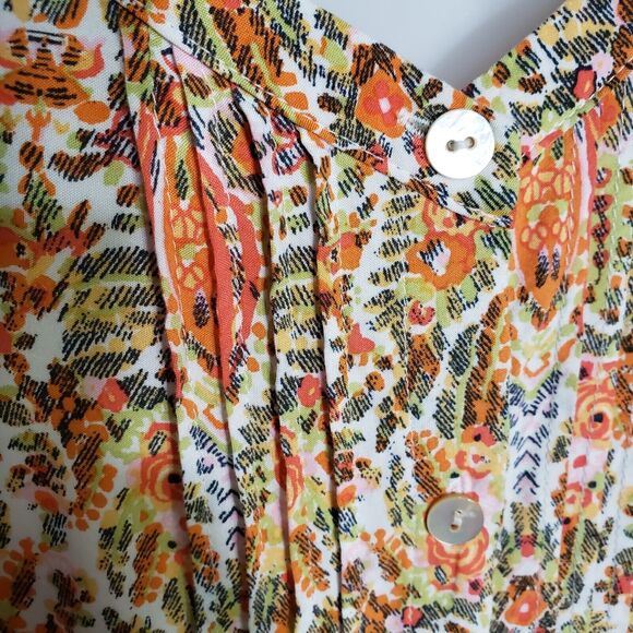 J. Jill Womens Tunic Tank Top Size XS Orange Floral Print Button Up Sleeveless - Picture 6 of 11